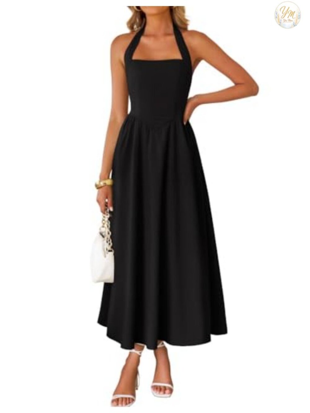 Sleeveless Halter Midi A-Line Dress with Lining, Summer Casual Maxi